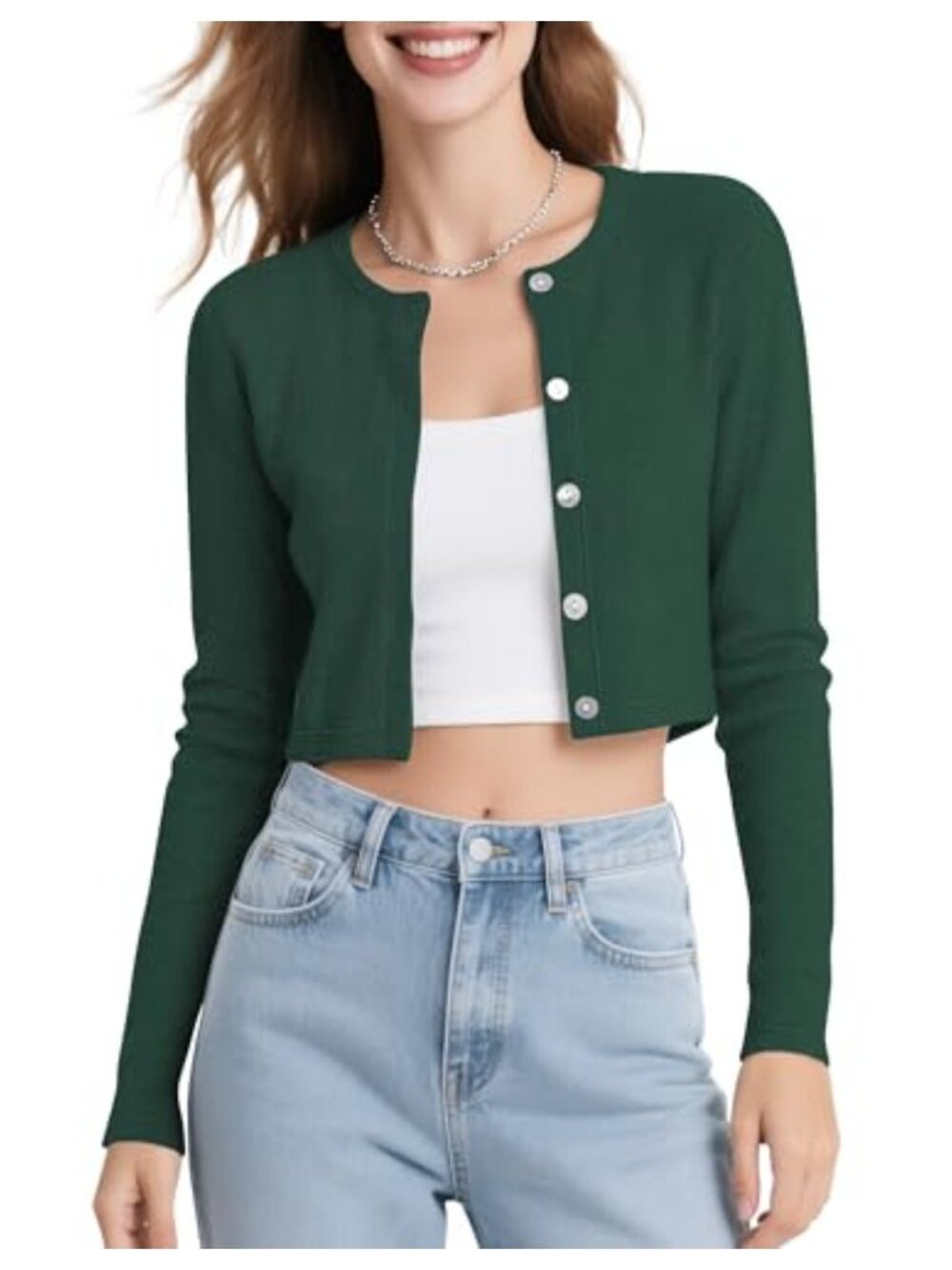 Women's Cropped Cardigan Sweater Button Up Long Sleeve Lightweight Shrug